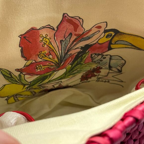 Francesco Biasia Freeway Jam Flame Red Pink Straw Woven Bag with Leather Handles - Picture 7 of 13